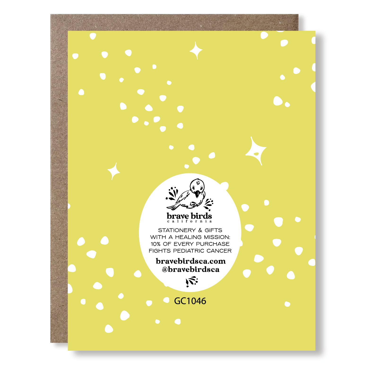 Back of greeting card with continued print and brand information