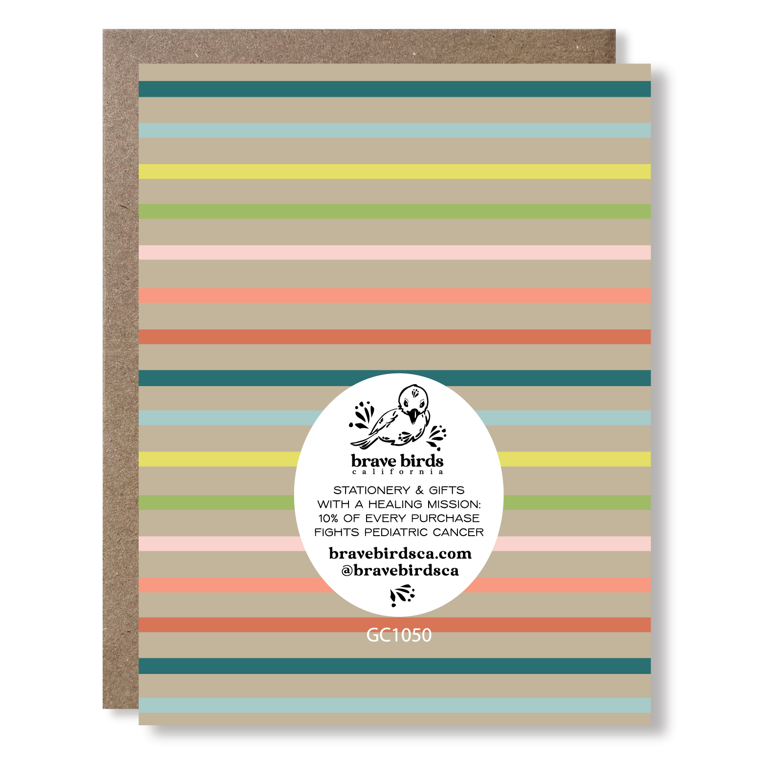 Back of greeting card with continued pattern and brand information