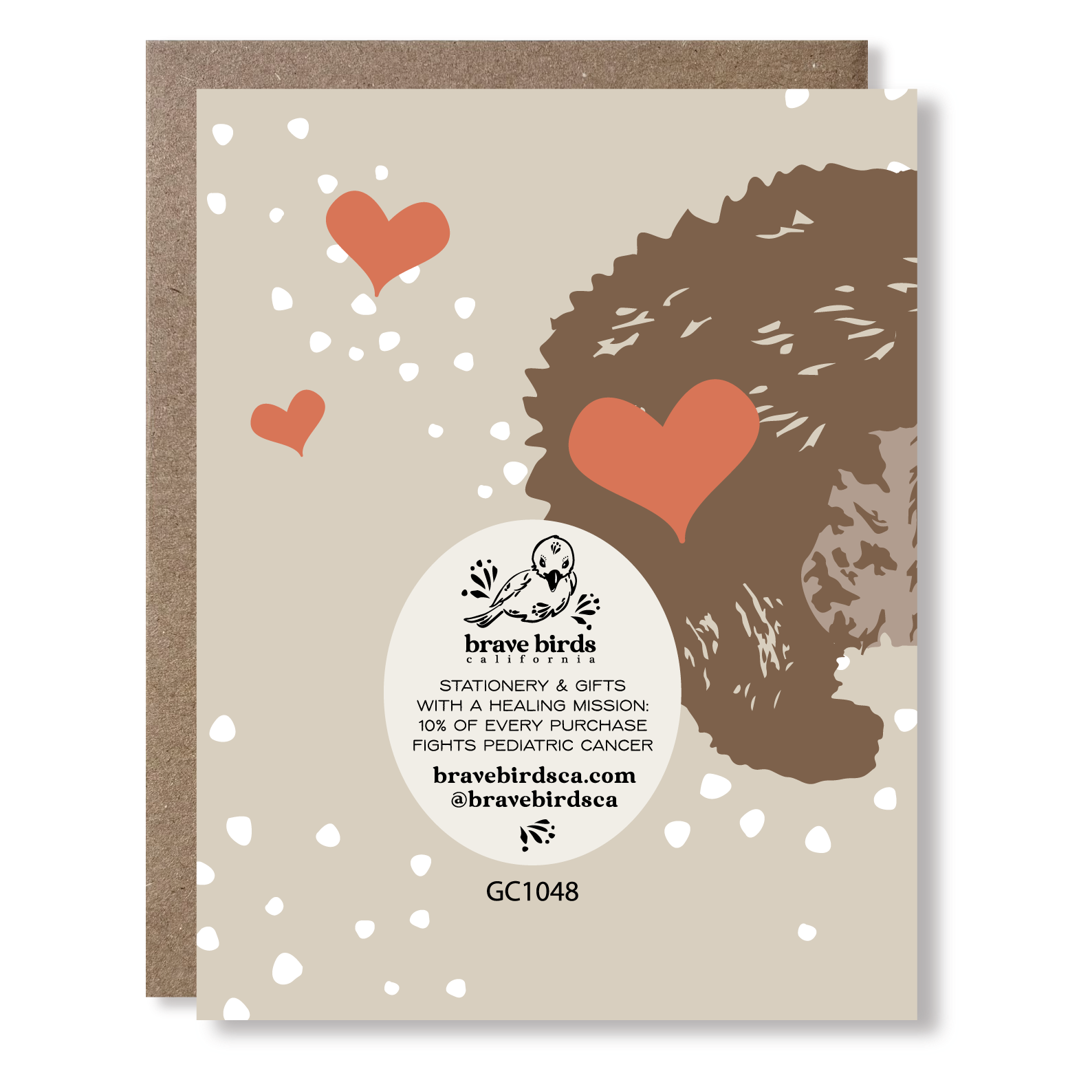 Back of greeting card with continued design and brand information