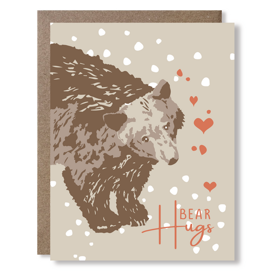 Card with a bear illustration and 'Bear Hugs' text on a beige background
