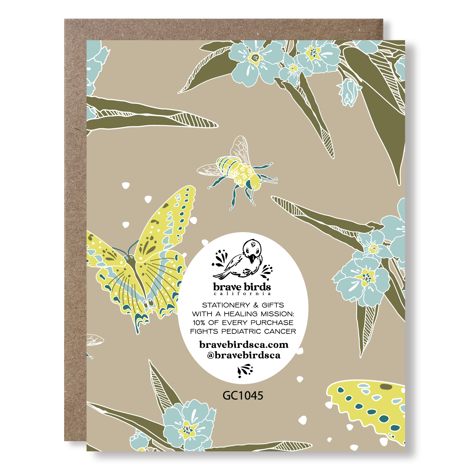 Back of greeting card with continued design and brand information