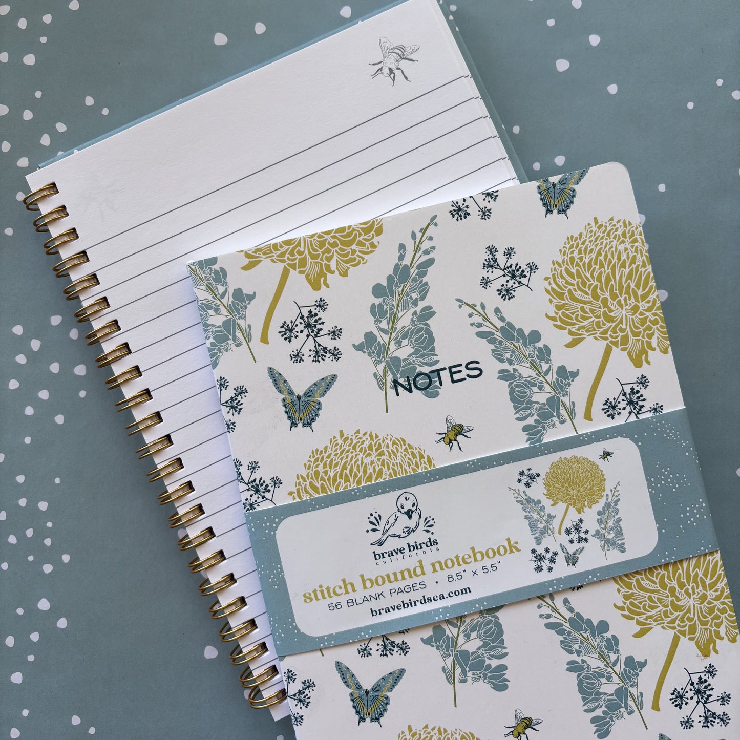 Blue Yellow Floral Spiral Notebook