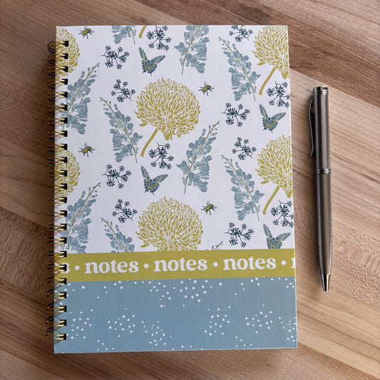 Blue Yellow Floral Spiral Notebook