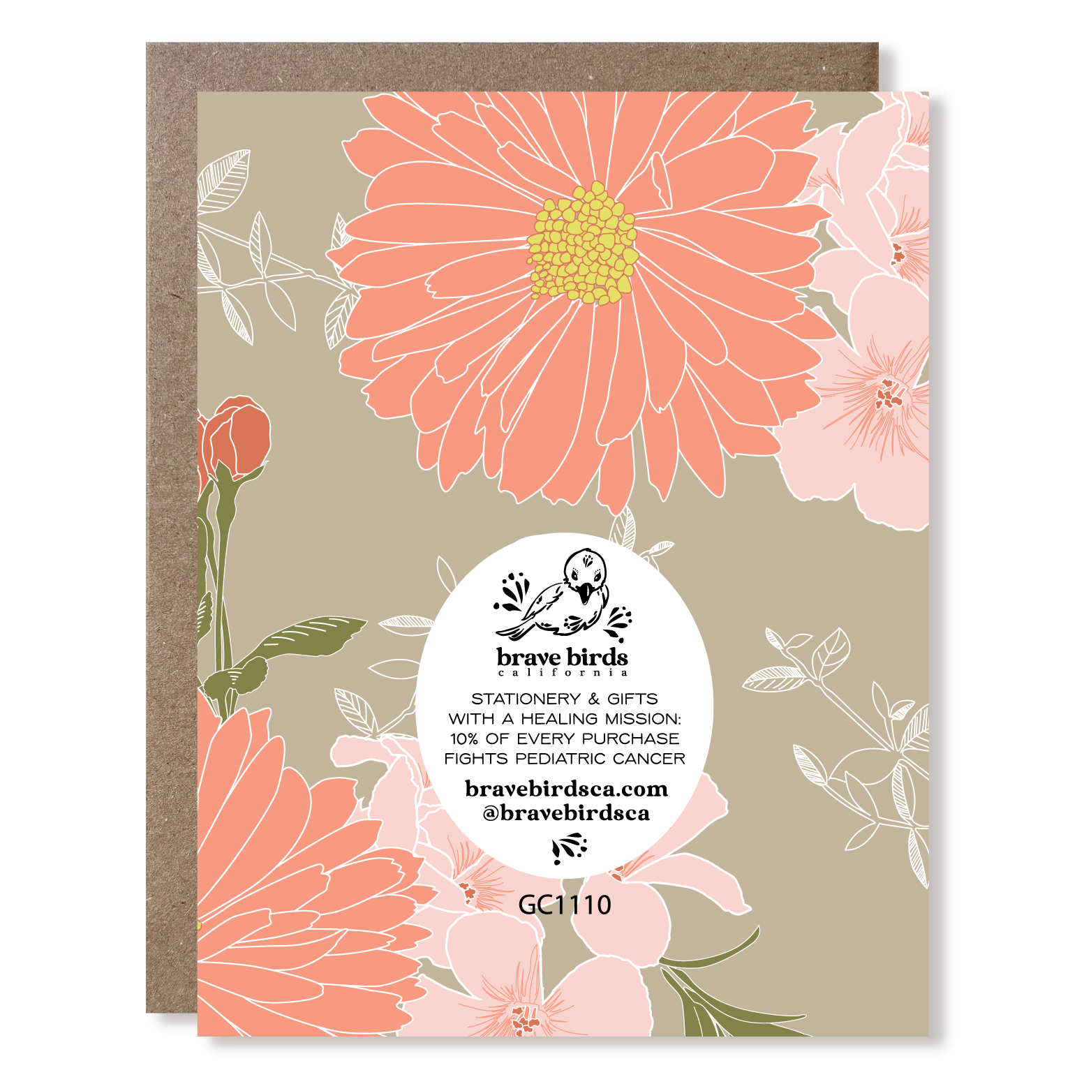 Back of greeting card with continued design and brand information