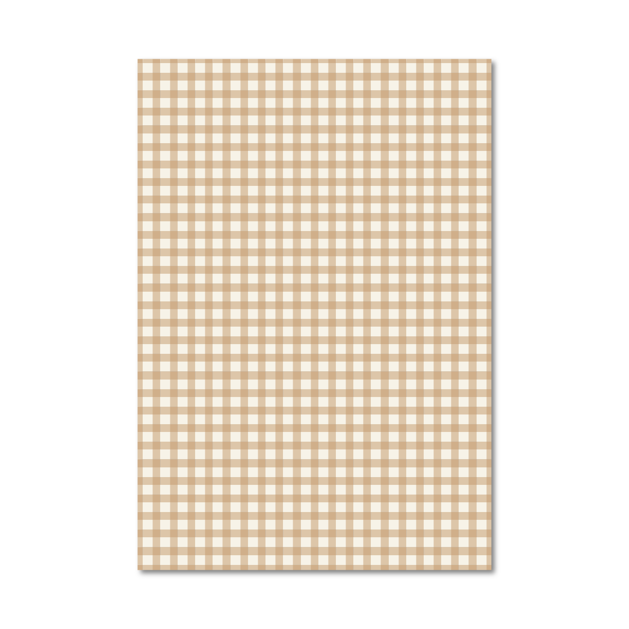 Patterned gift wrap sheet with a classic tan gingham plaid pattern