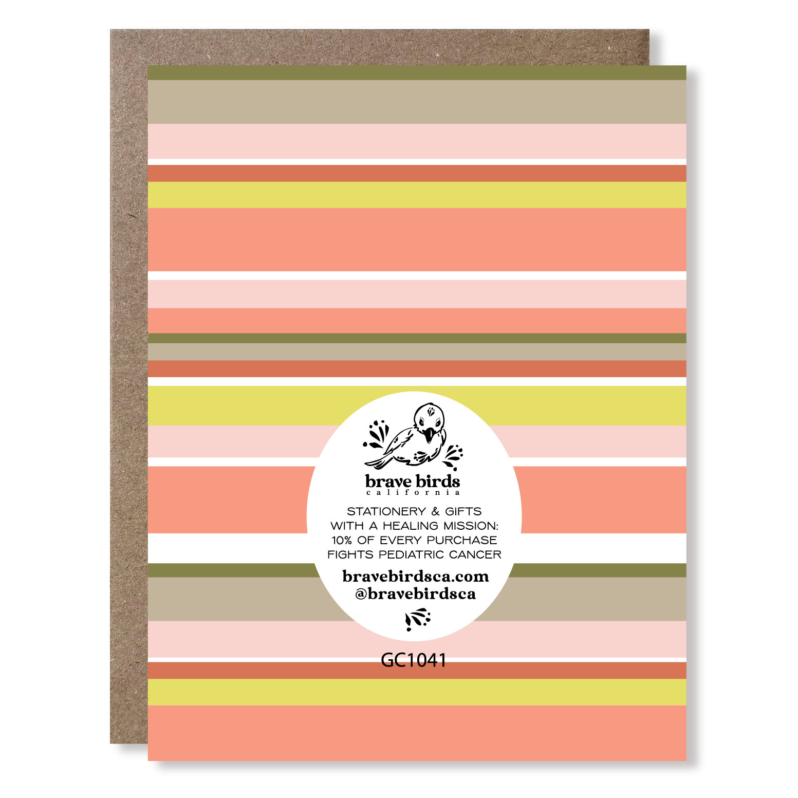 Back of greeting card with continued pattern and brand information