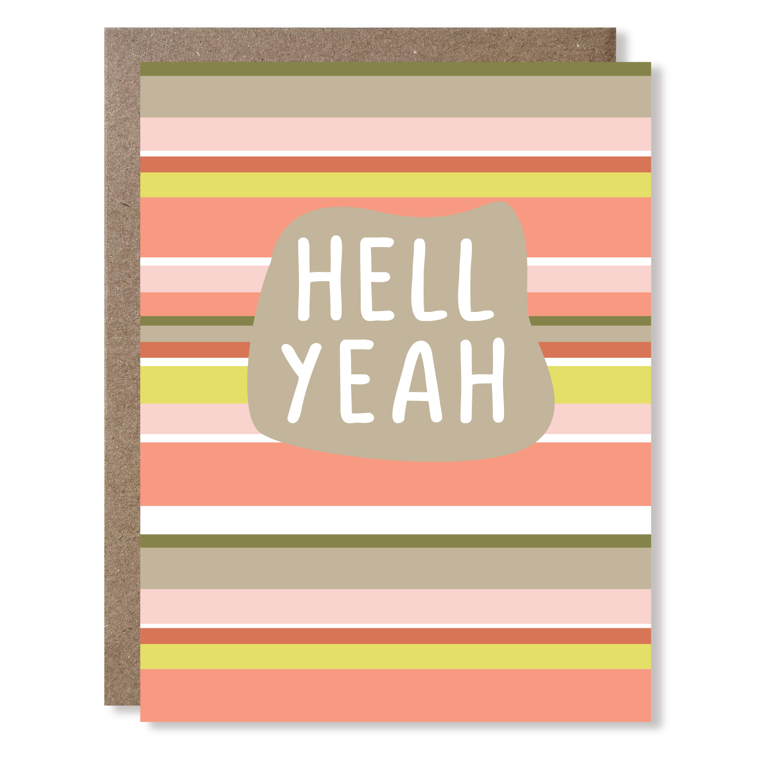 Card with 'HELL YEAH' text on a striped background