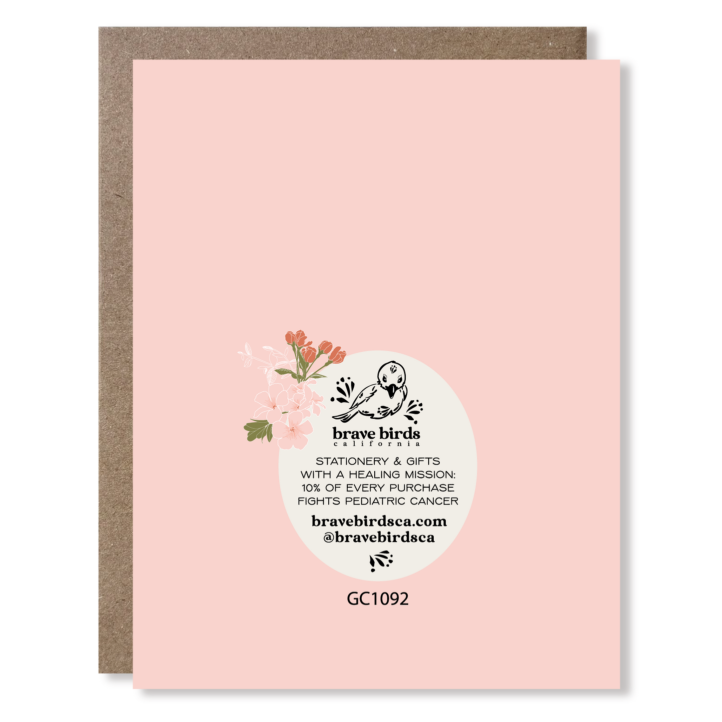 Back of greeting card with continued design and brand information