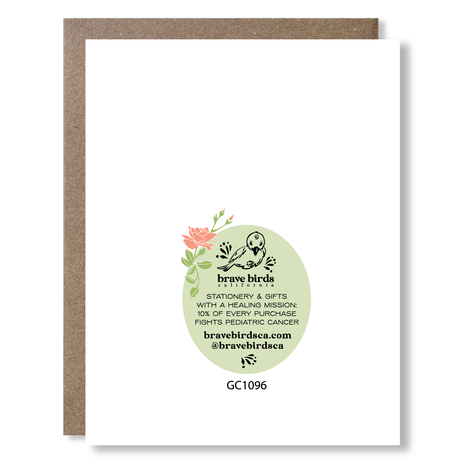 Greeting card back with continued design and brand information