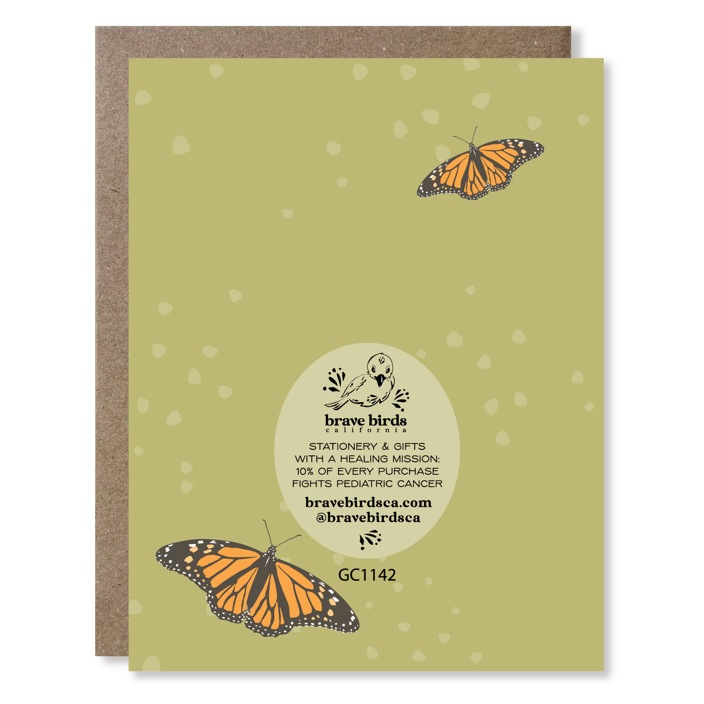 Back side of greeting card with continued print and brand information