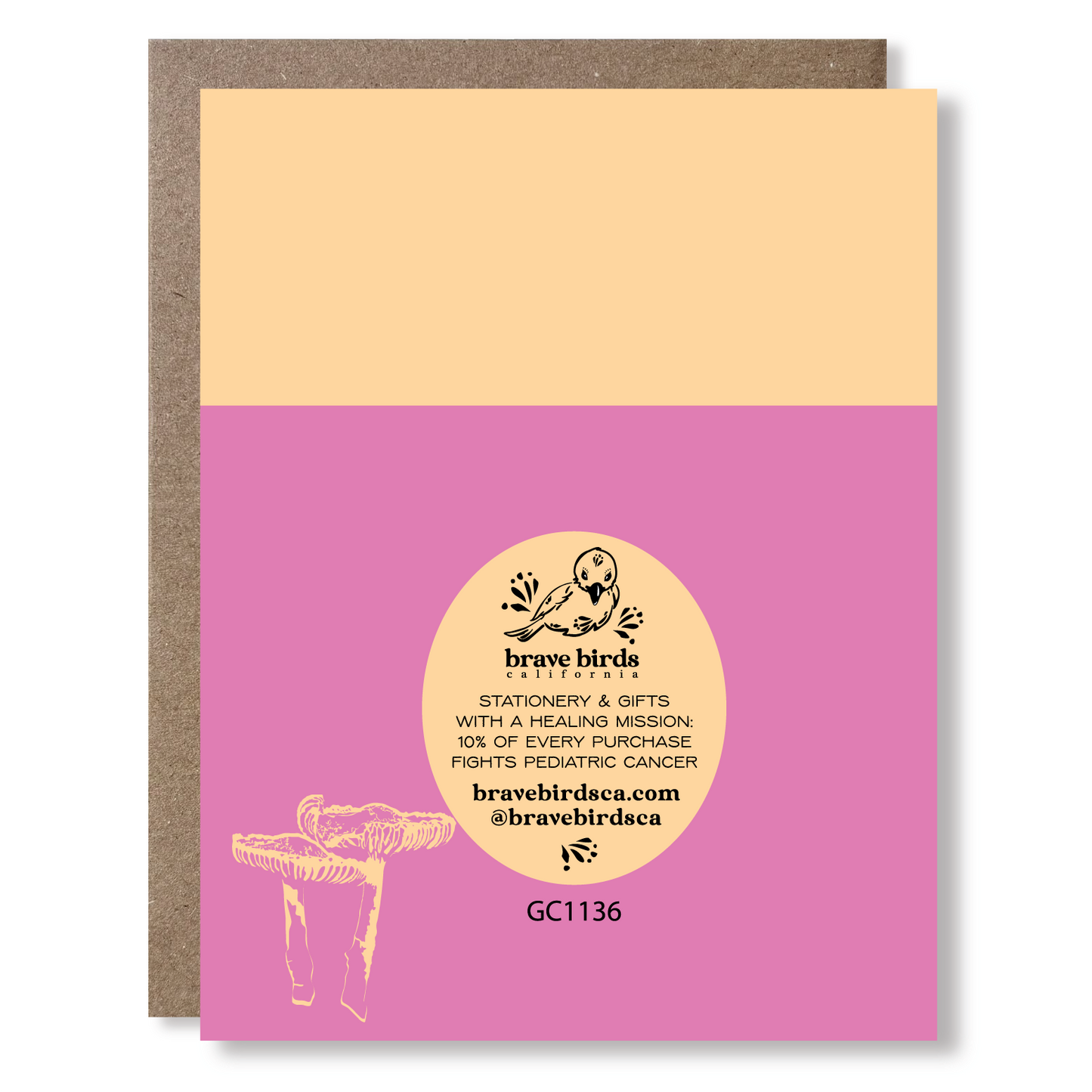 Greeting card back with continued design and brand information