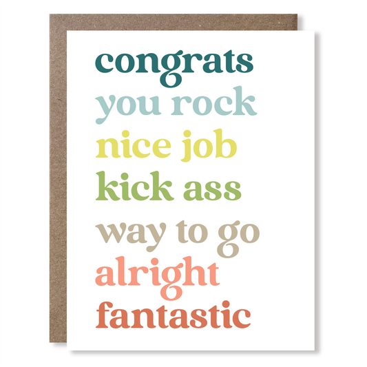 Motivational card with colorful text on a white background