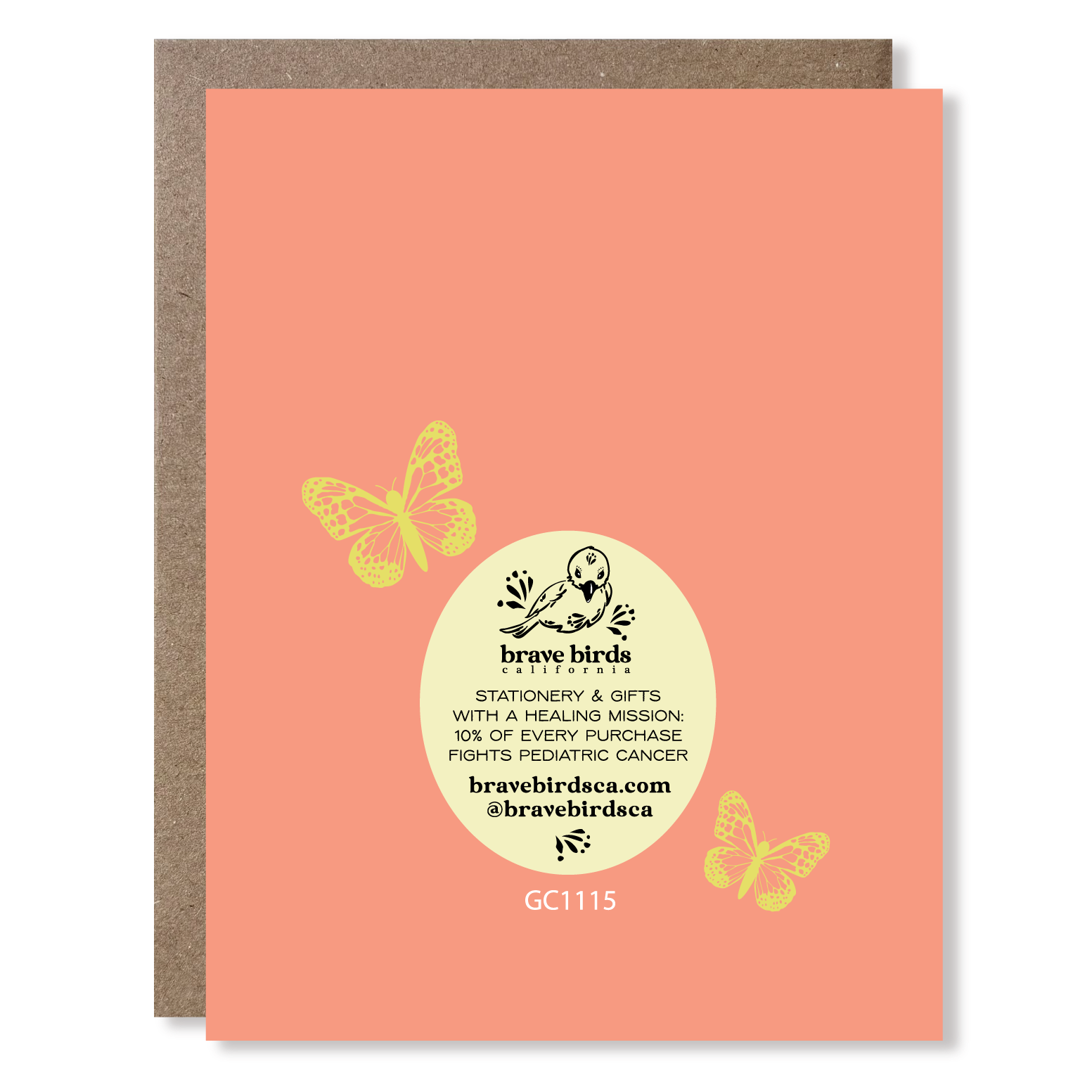 Back of greeting card with continued design and brand information