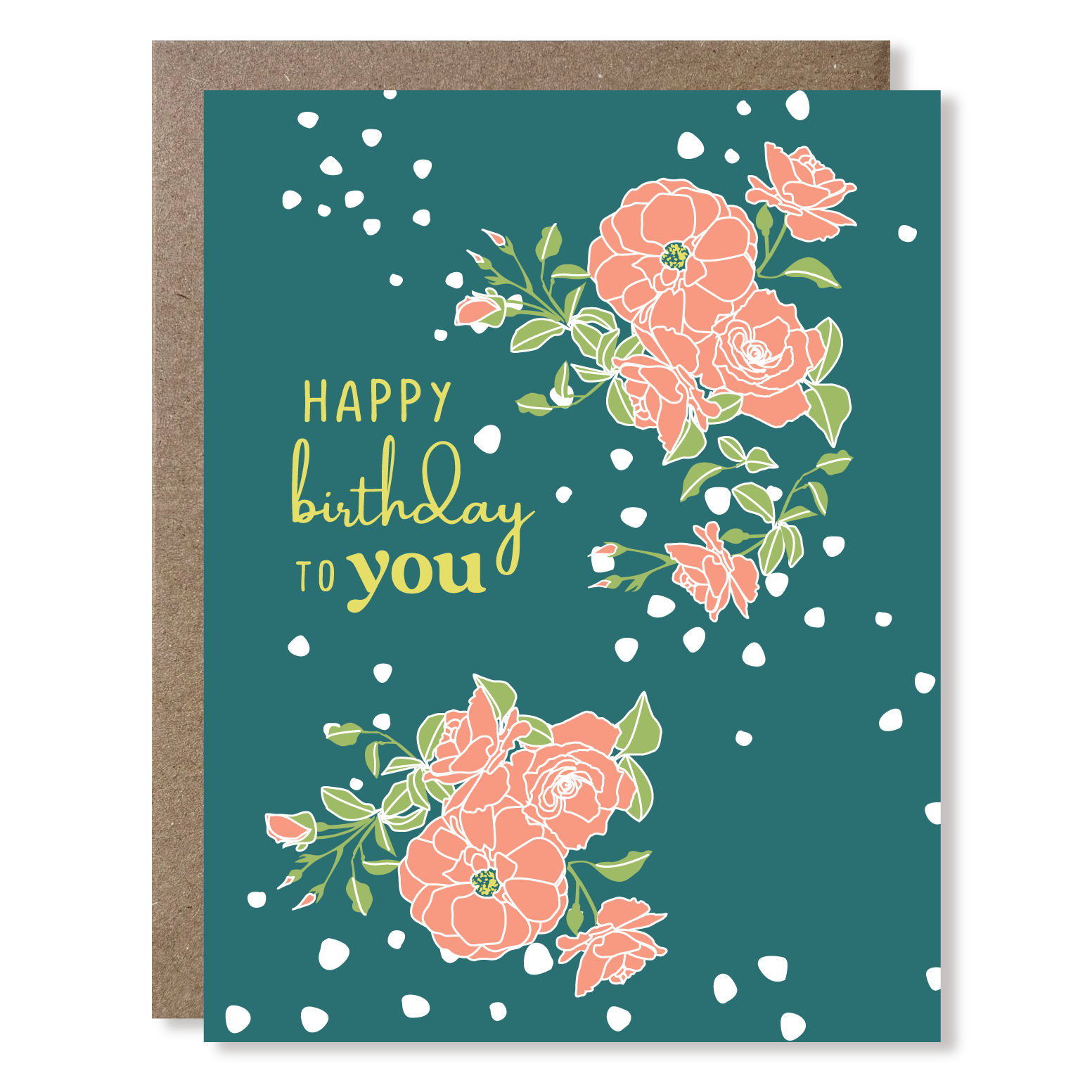 Greeting card with floral design and 'Happy Birthday to you' text on a teal background