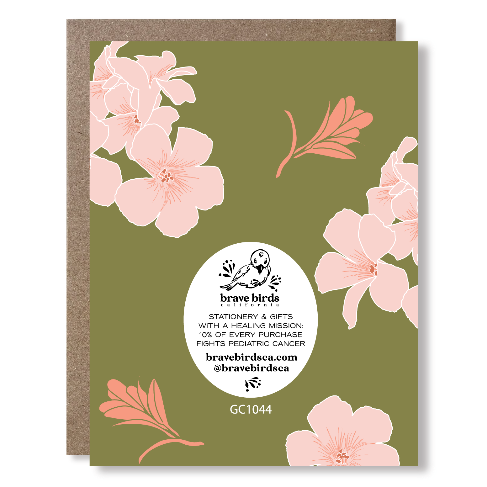 Greeting card back with continued design and brand information