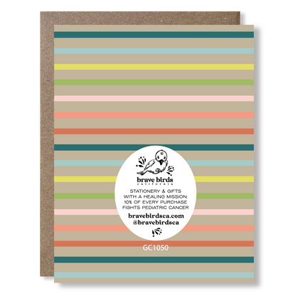 Back of greeting card with continued pattern and brand information