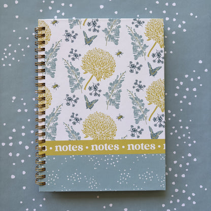 Blue Yellow Floral Spiral Notebook