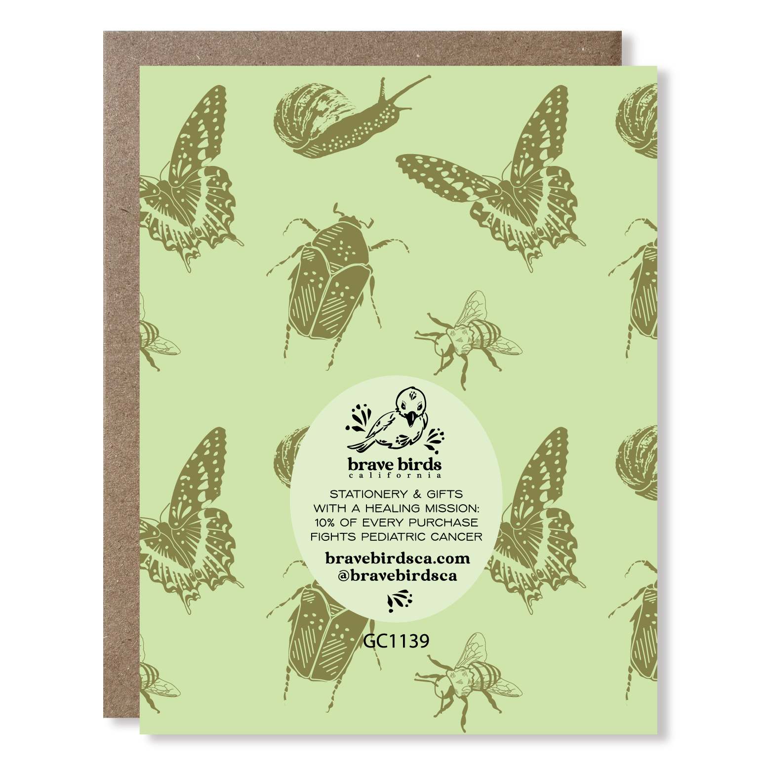 Greeting card back with continued design and brand information