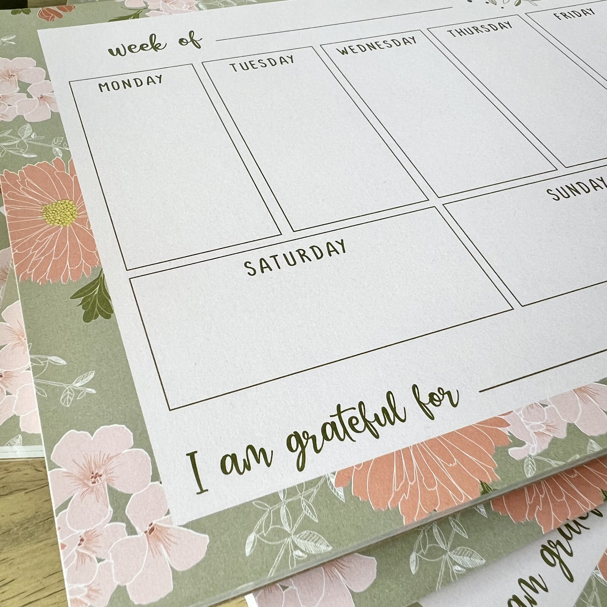 Closeup on I am grateful for section on the bottom of the planner