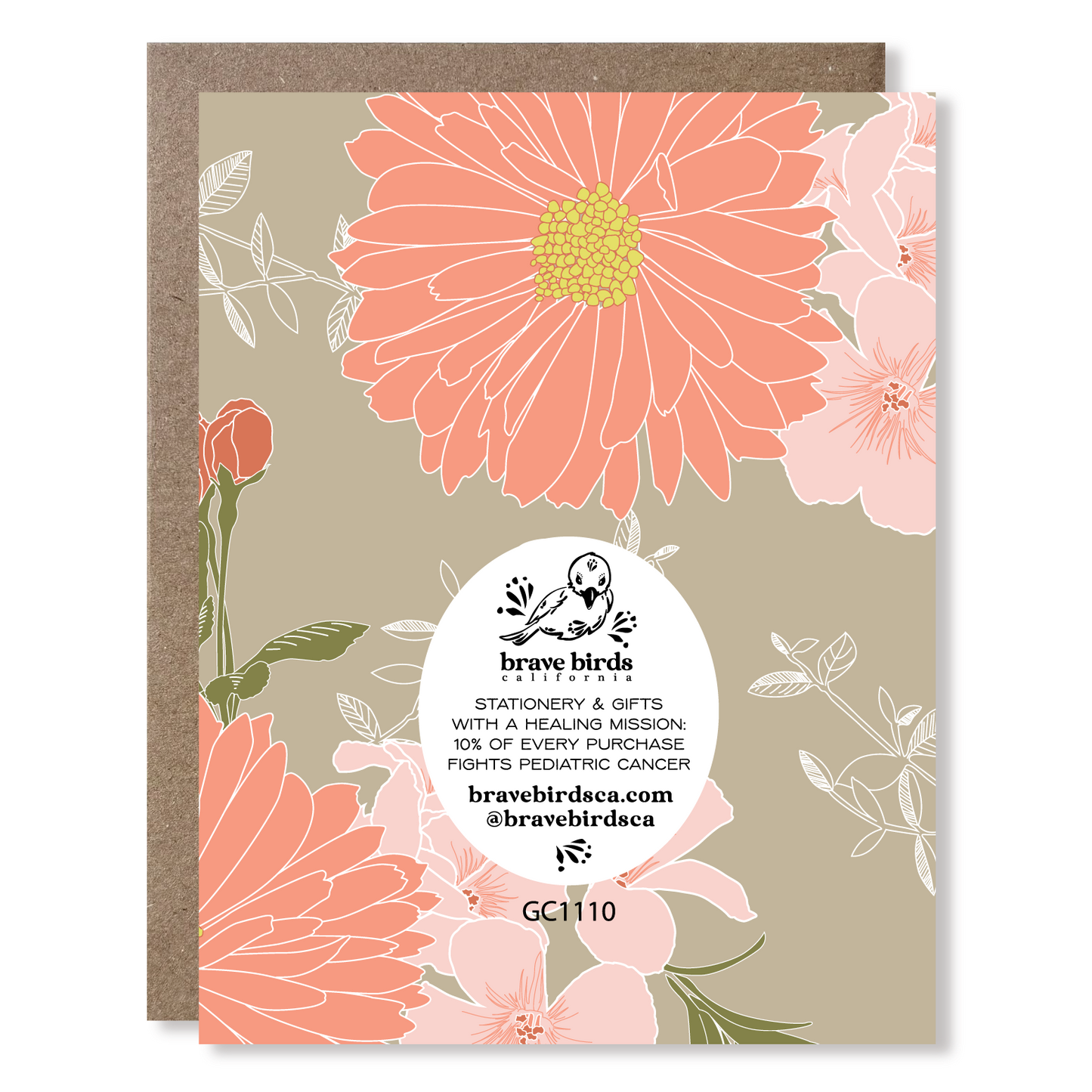 Back of greeting card with continued design and brand information