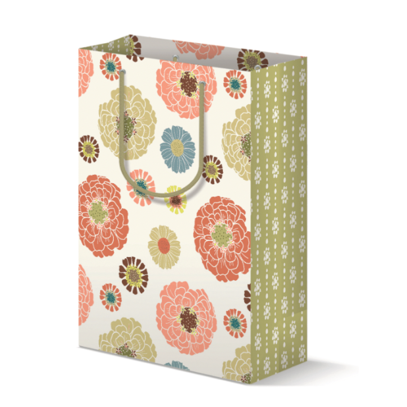 Floral patterned gift bag with green dotted sides