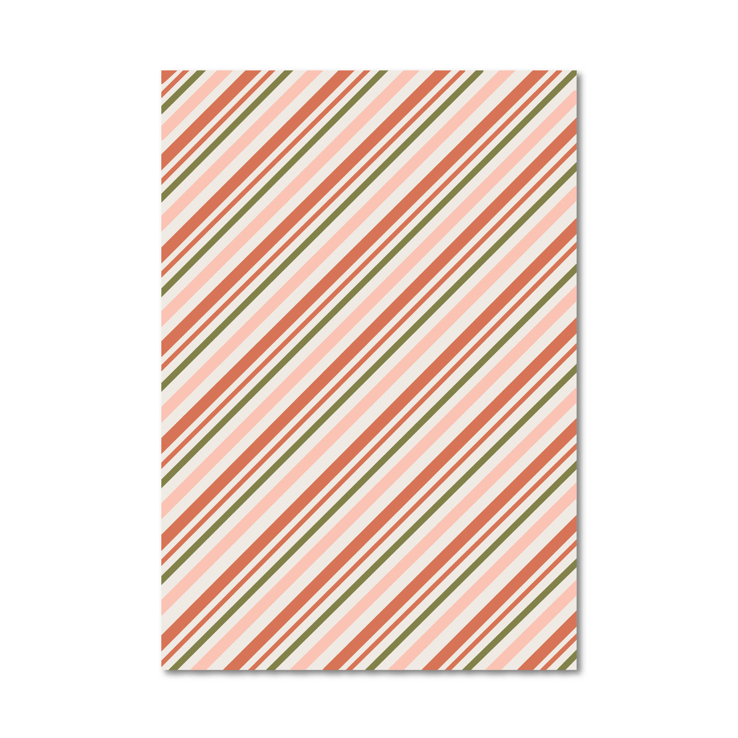 Gift wrap sheet with a diagonal striped pattern in coral orange, sage green, and cream, shown against a plain white background.