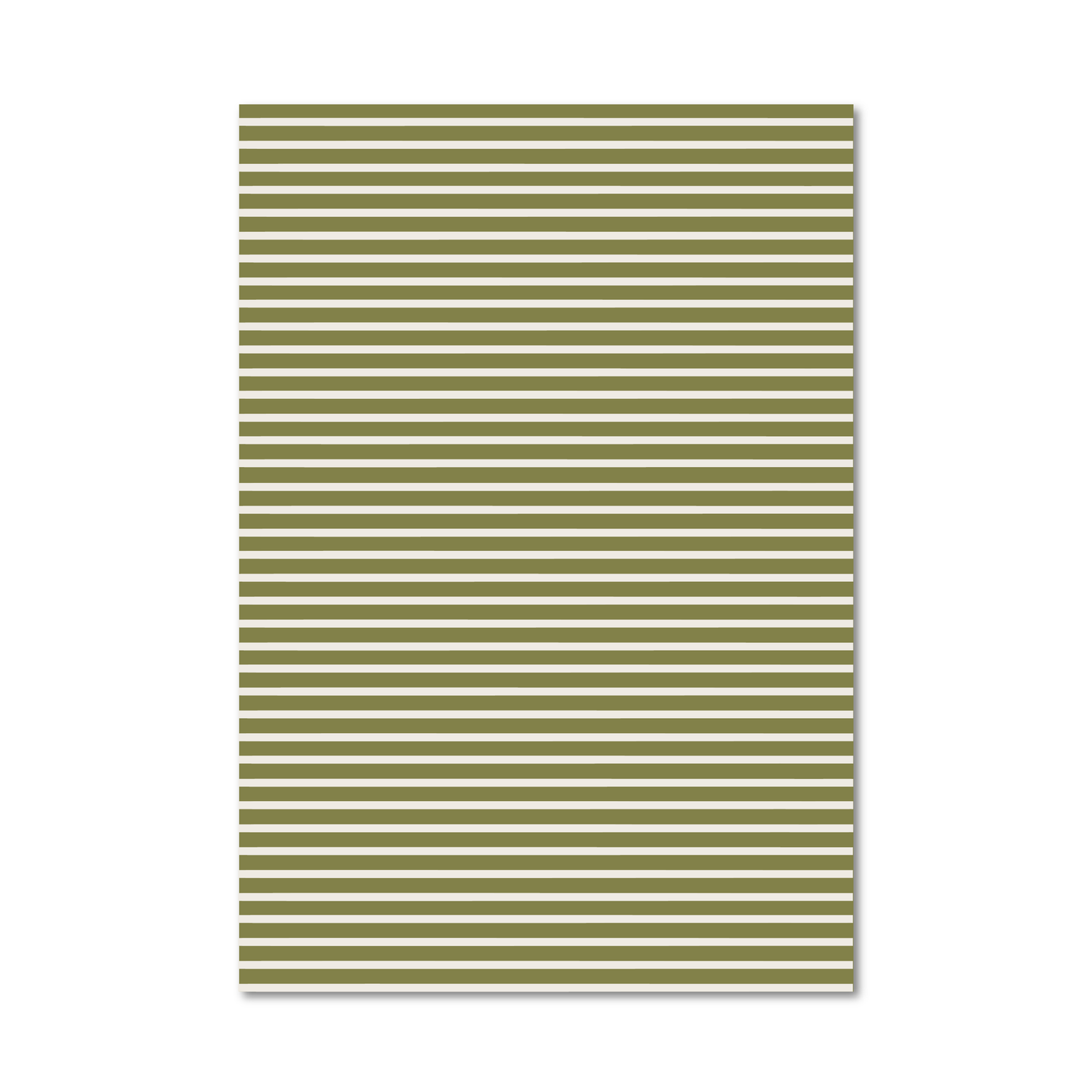 Gift wrap sheet featuring a repeating horizontal stripe pattern in olive green and white, shown against a plain white background.