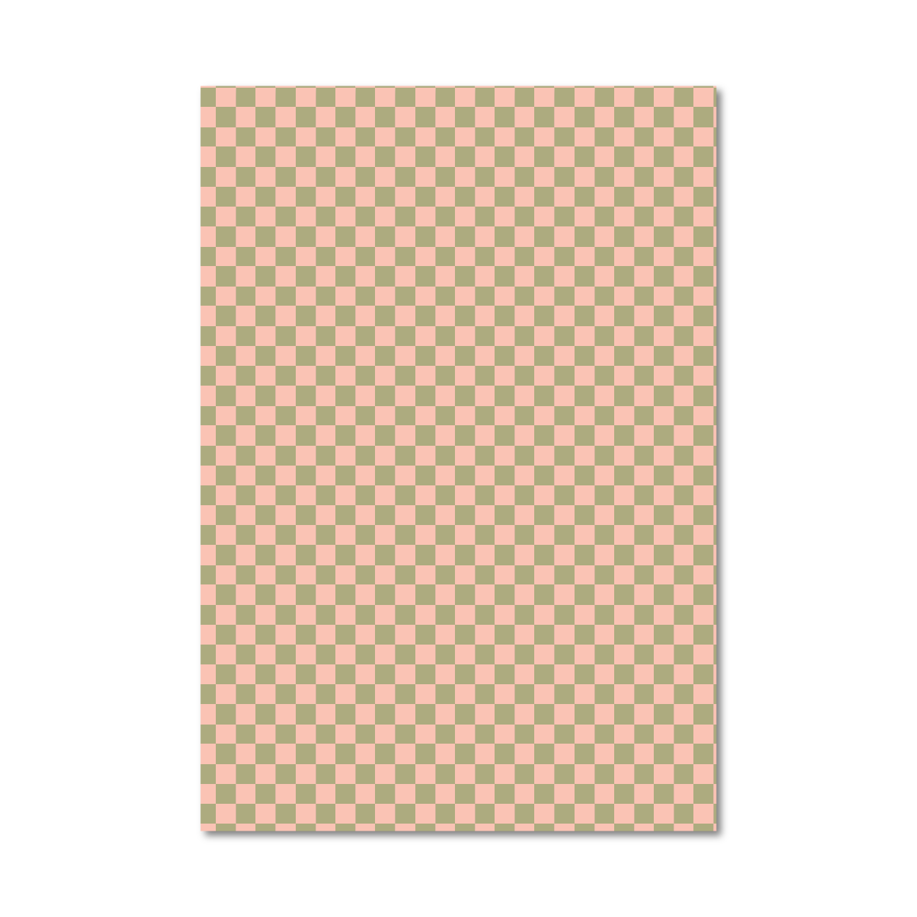 Patterned gift wrap sheet with pink and green checkerboard pattern