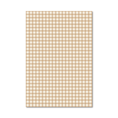 Patterned gift wrap sheet with a classic tan gingham plaid pattern
