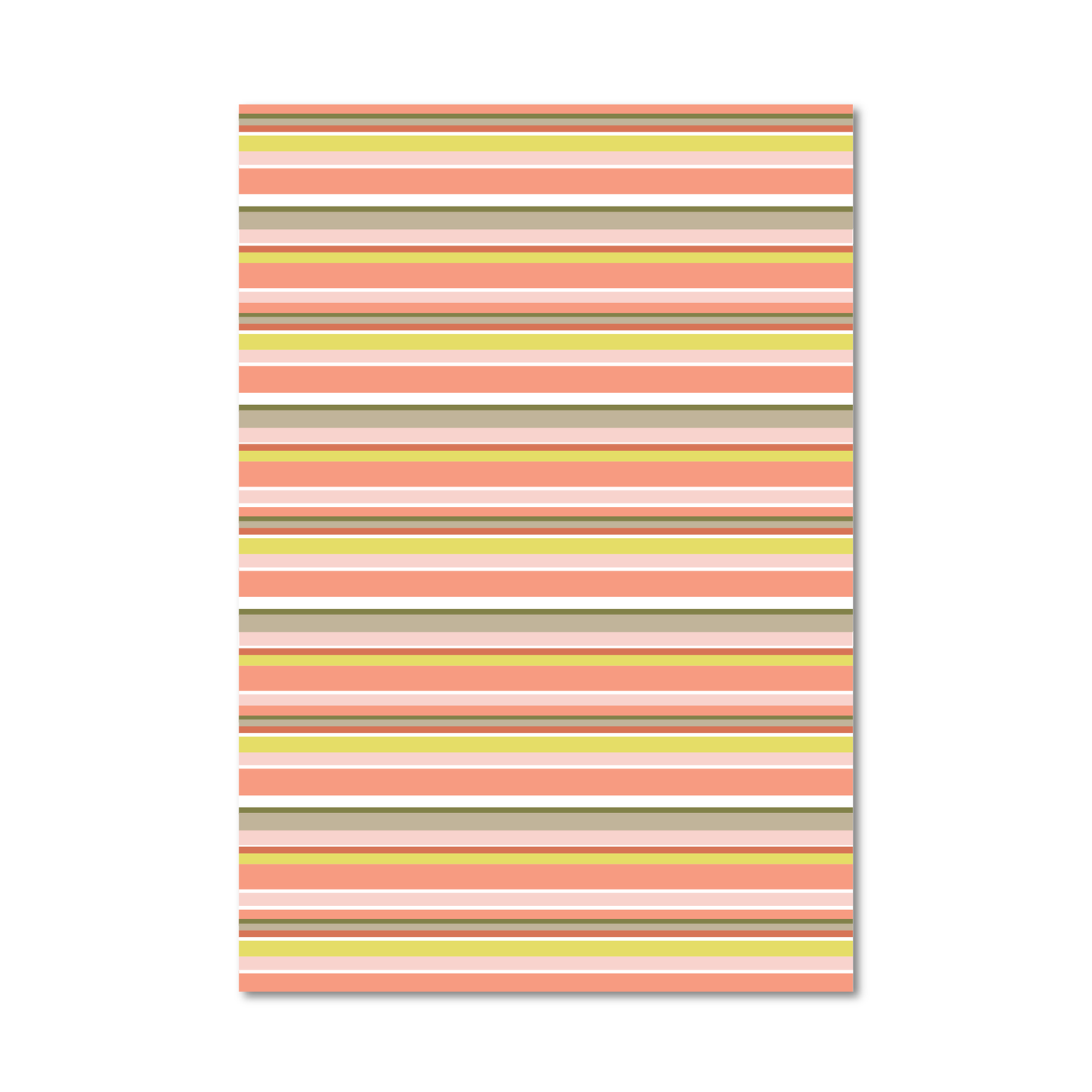 Gift wrap sheet featuring a horizontal striped pattern in shades of peach, pink, cream, yellow, and brown, shown against a plain white background.