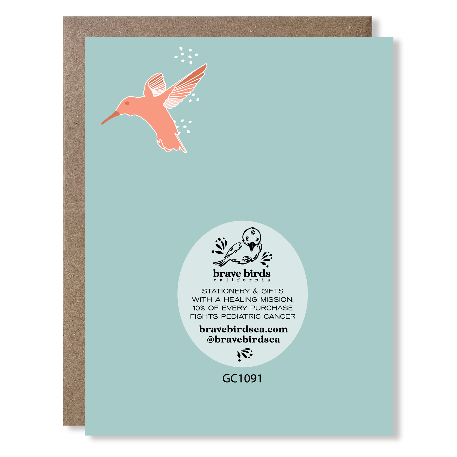 Greeting card back with continued design and brand information