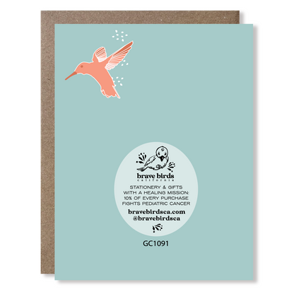 Greeting card back with continued design and brand information