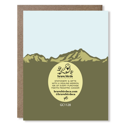 Back side of greeting card with continued print and brand information