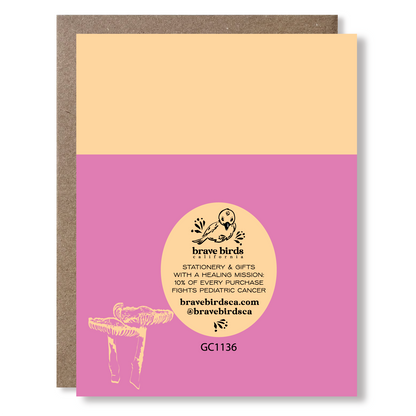 Greeting card back with continued design and brand information
