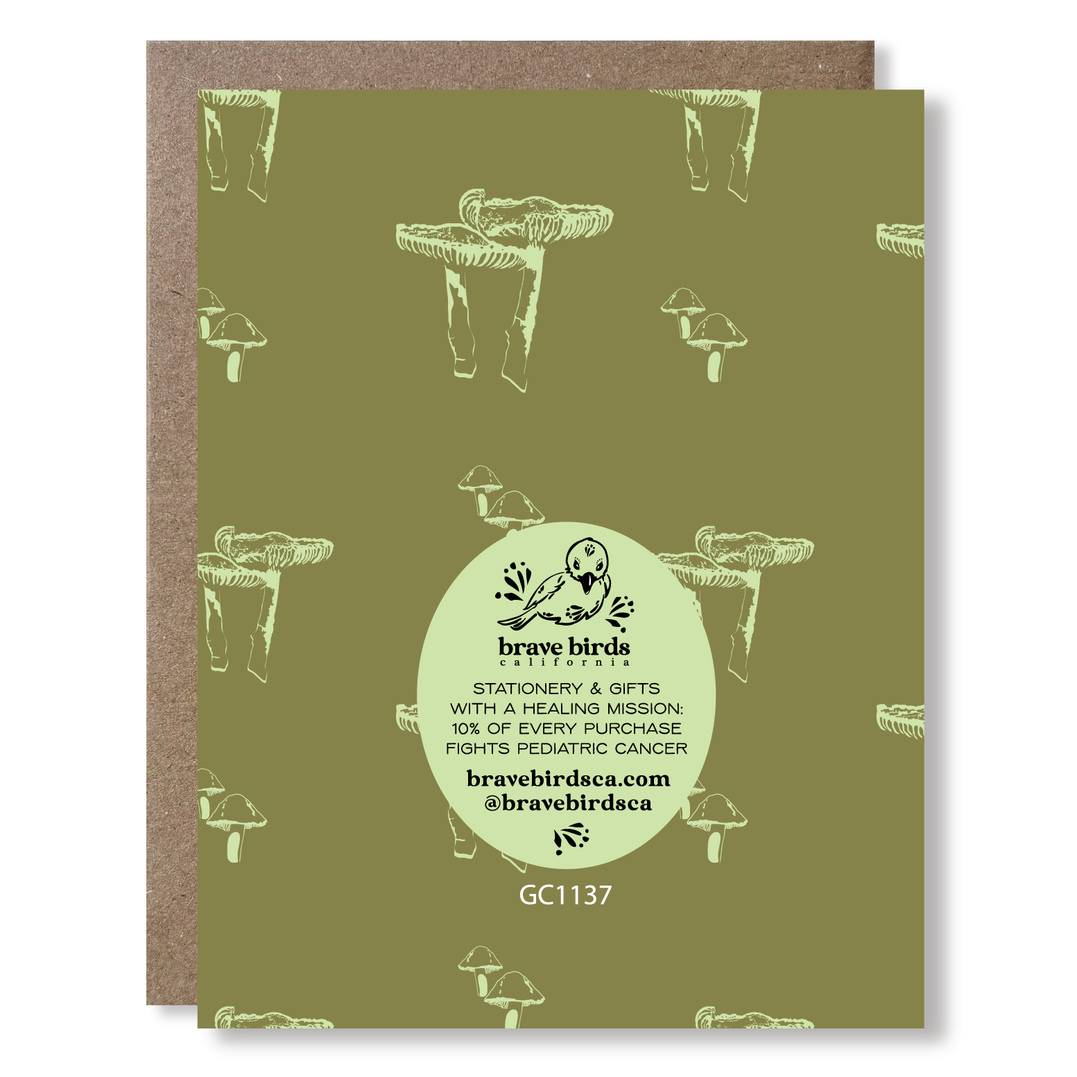 Greeting card back with continued design and brand information