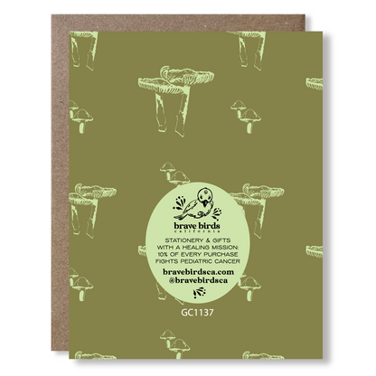 Greeting card back with continued design and brand information