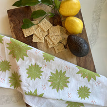 Load image into Gallery viewer, Succulent tea towel styled with a wood board, lemons, avocado and crackers
