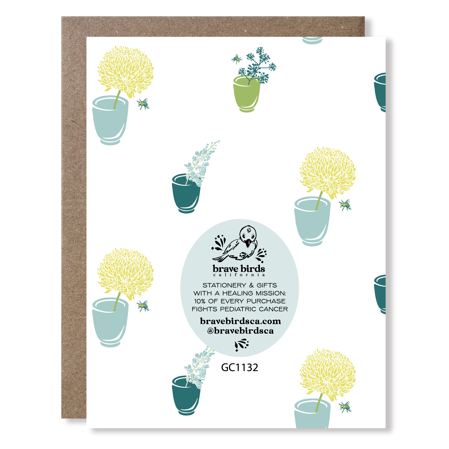 Back of greeting card with continued design and brand information