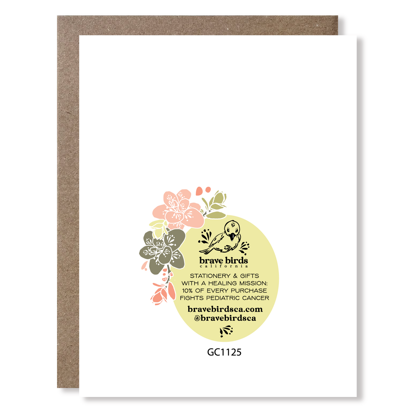 Greeting card back with continued design and brand information