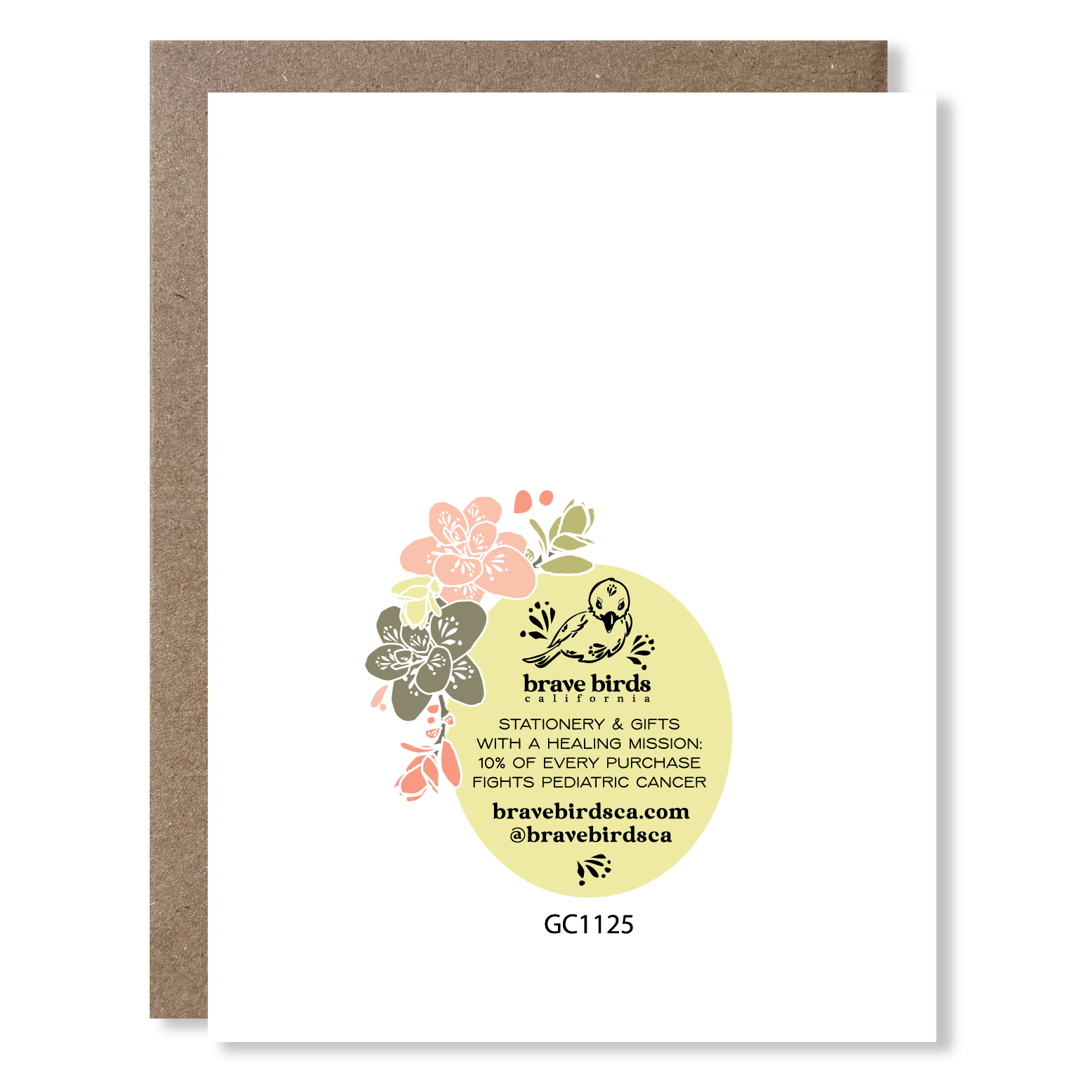 Greeting card back with continued design and brand information