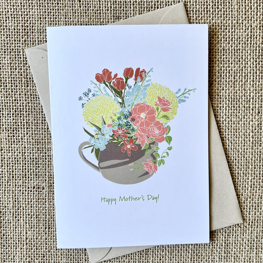 Greeting card with  illustrated bouquet of flowers and the words "happy mother's day!"