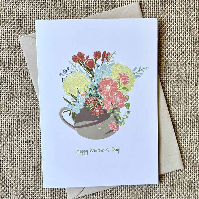 Greeting card with  illustrated bouquet of flowers and the words 
